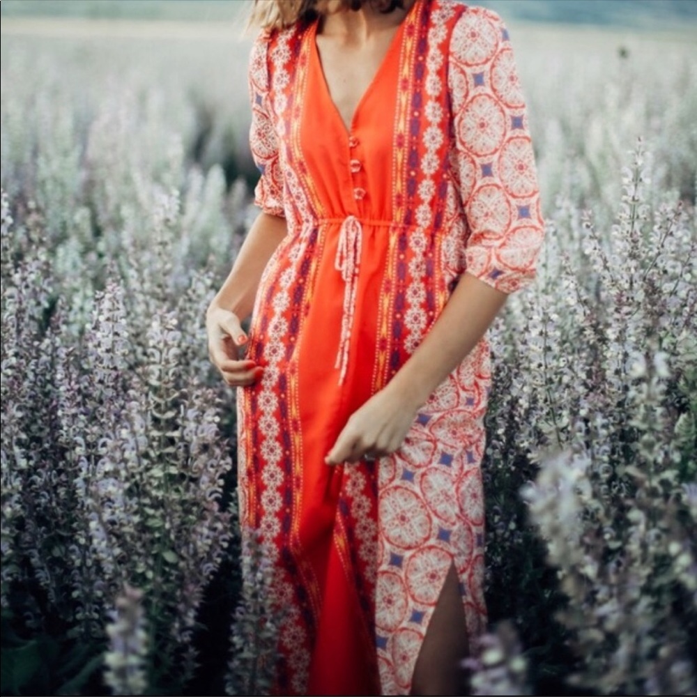 Piper And Scoot Boho Maxi Dress Long Sleeve Size … - image 2